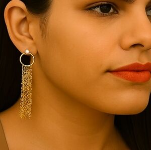 Gold-Tone Hoop Fringed Chain Drop Earrings – Women’s Statement Jewelry, 2.75"
